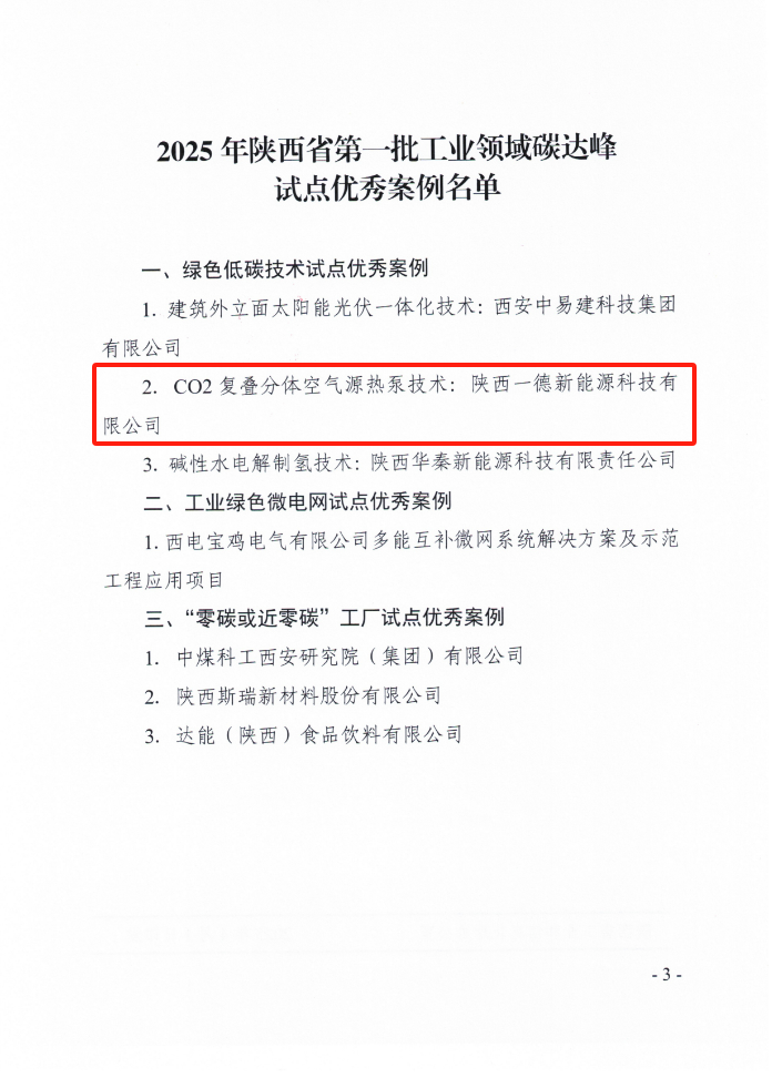 <font color='#333333'>喜訊！一德獲選 2025 年陜西省第一批工業(yè)領(lǐng)域碳達峰試點優(yōu)秀案例</font>